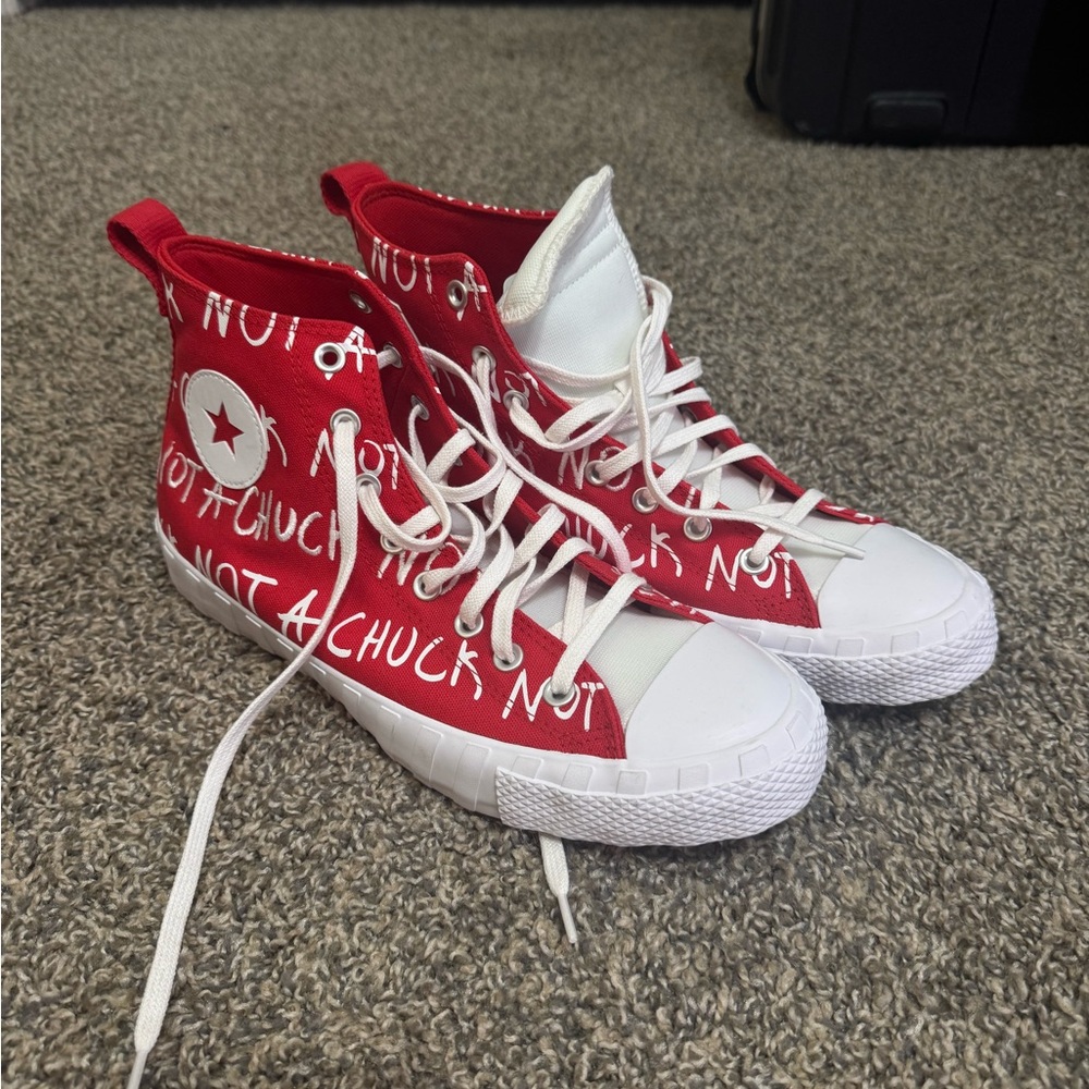 Red High-Top' Canvas Sneakers with White Accents